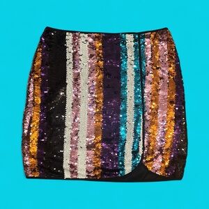 Trendy Sparkly Shiny Sequin Stripe Mini Skirt